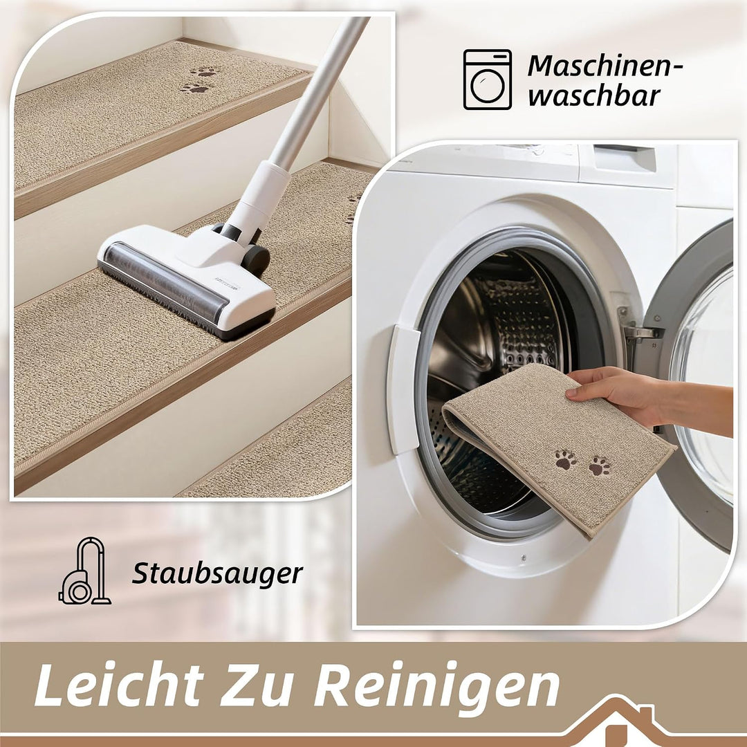 BEQHAUSE Stufenmatten Innen rutschfest 4 Stück, Maschinenwaschbare Treppenteppich Selbstklebend Stuf