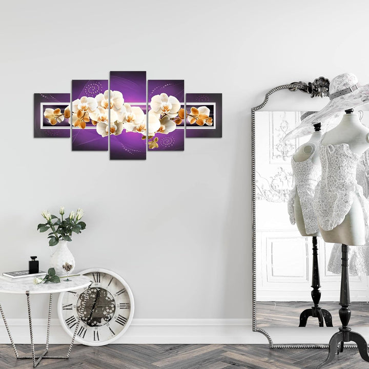 Runa Art Wandbilder Blumen Orchidee 5 Teilig Bild auf Vlies Leinwand Deko Wohnzimmer Abstrakt Violet