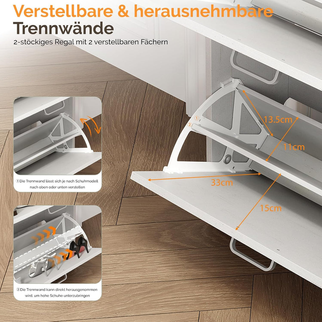 Bonnlo Schuhschrank mit 2 Klappen und 1 Schublade, Schuhregal Schmal, Schuhaufbewahrung, Schuhkipper