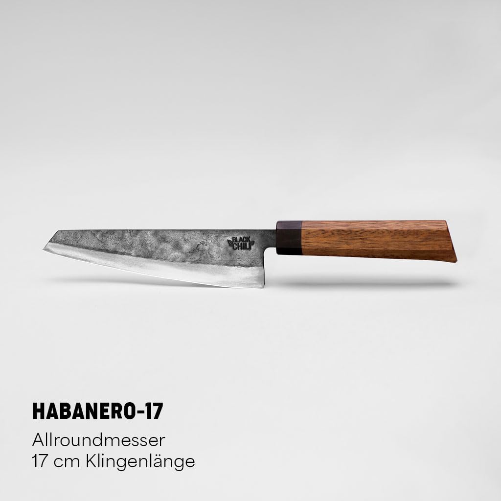 Black Chili Küchenmesser Set (3-teilig) | Chefmesser, Santoku Messer &amp; Gemüsemesser mit Eisenholz Gr