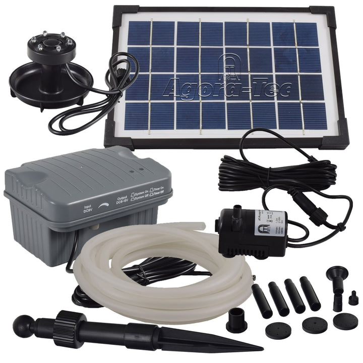 Agora-Tec® at-Solar Bachlaufpumpen - Set 3.5W-BLH mit Akku und 3- Fach LED Ring inklusive 5 Meter Ba