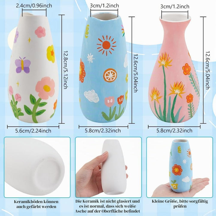 WEBEEDY 3 Grössen Keramik Töpfe Paint Kit Malen Sie Ihre Eigenen keramischen Töpferwaren Farbe Vase
