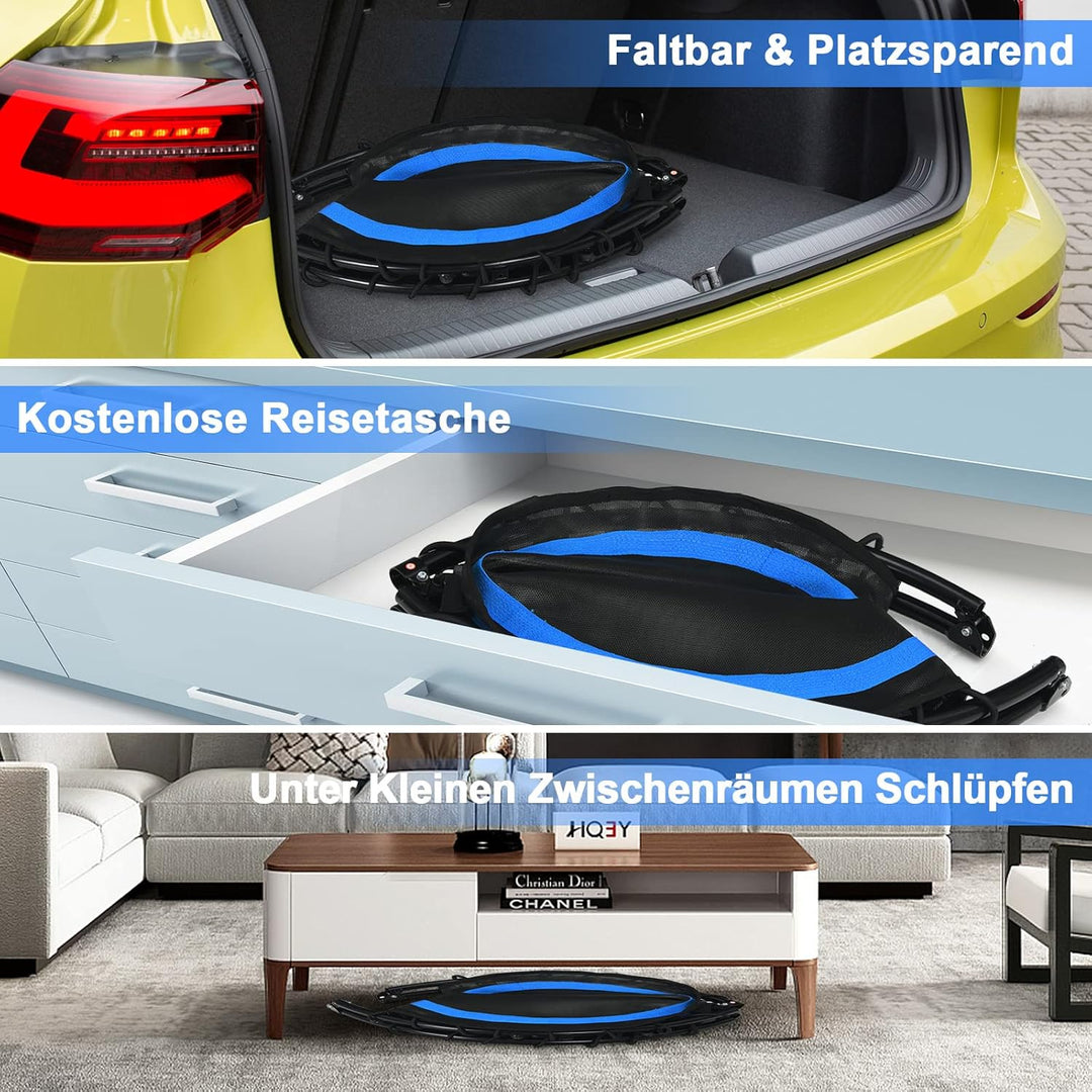 GOPLUS Fitnesstrampolin Indoor, φ101cm Mini Trampolin mit verstellbarem Griff, Bodentrampolin klappb
