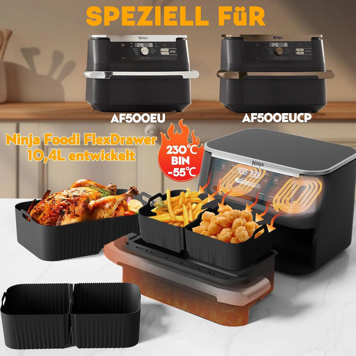 Heissluftfritteuse Zubehör für Ninja Foodi Flexdrawer 10,4l Airfryer AF500EU AF500EUCP, 1x10.4L & 2x