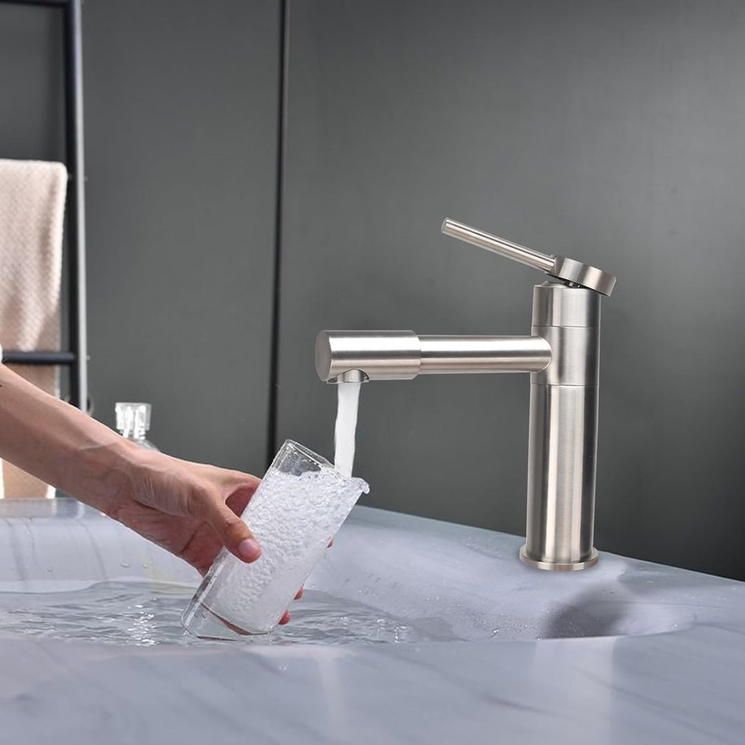 Wasserhahn Bad 360° Drehbar Waschtischarmatur Edelstahl Silber | Armatur Badezimmer mit Keramikkartu