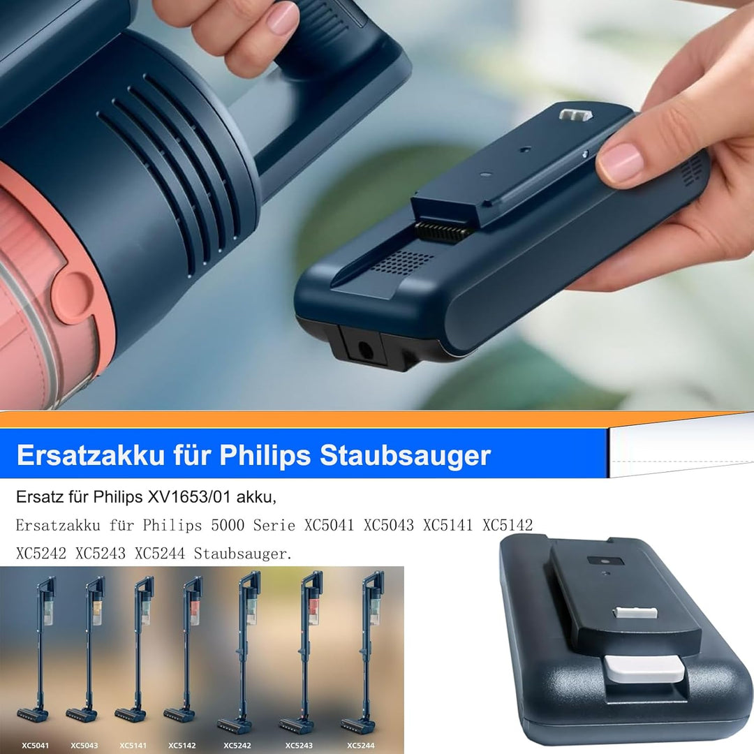 3000mAh Ersatzakku für Philips 5000er Serie, akku für XC5041, XC5043, XC5141, XC5142, XC5242, XC5243