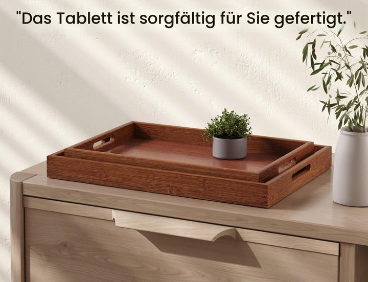 Fibogollo 2er Set Bambus Serviertablett, Deko Tablett Serviertabletts mit Griffen,Gross Küchentablet