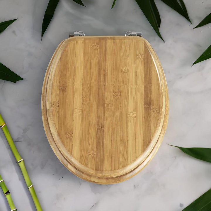 WENKO WC-Sitz Bambus, Toilettensitz aus echtem Bambus, WC-Deckel mit rostfreien Edelstahl-Scharniere