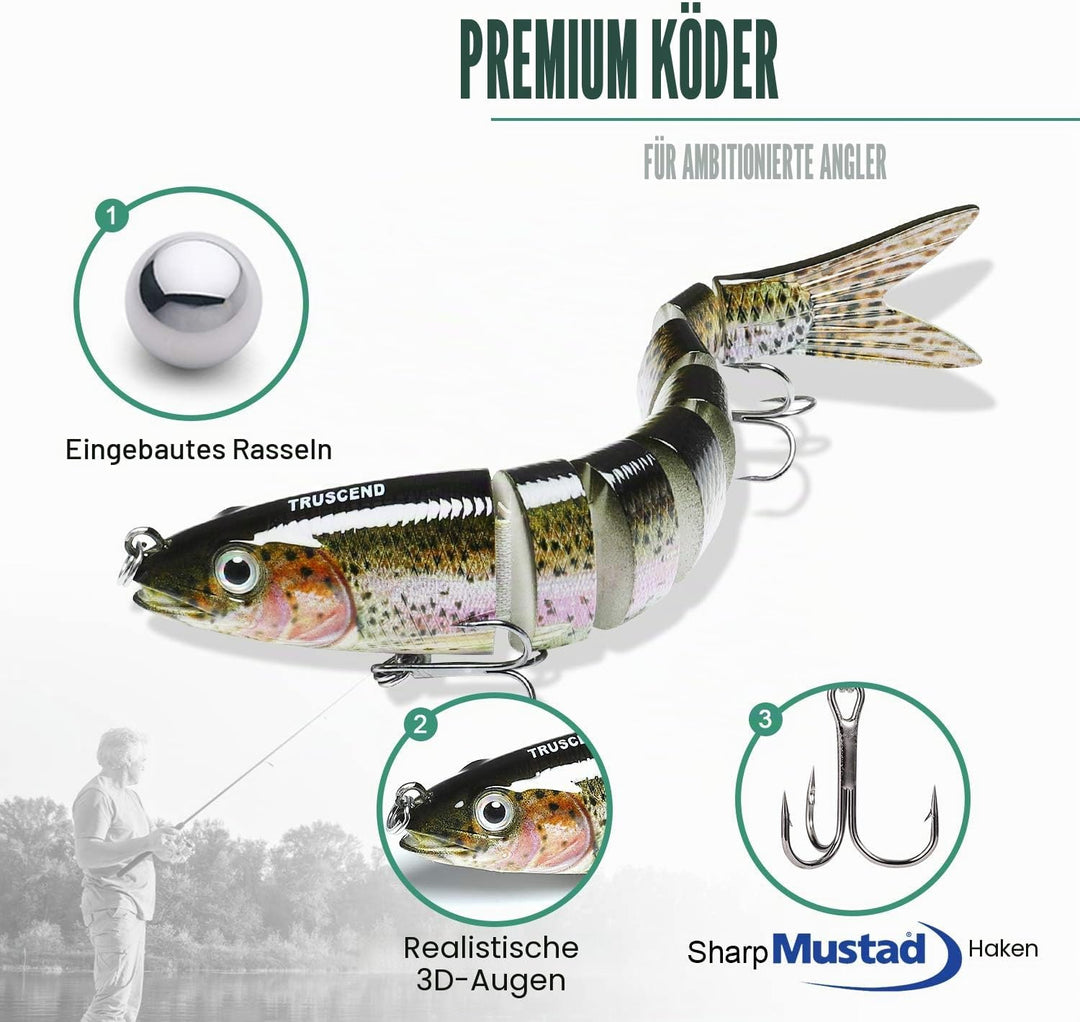 TRUSCEND Kunstköder Hecht, Fisch Köder für Zander Barsch Forellen Wobbler Swimbait, Angelköder Fisch