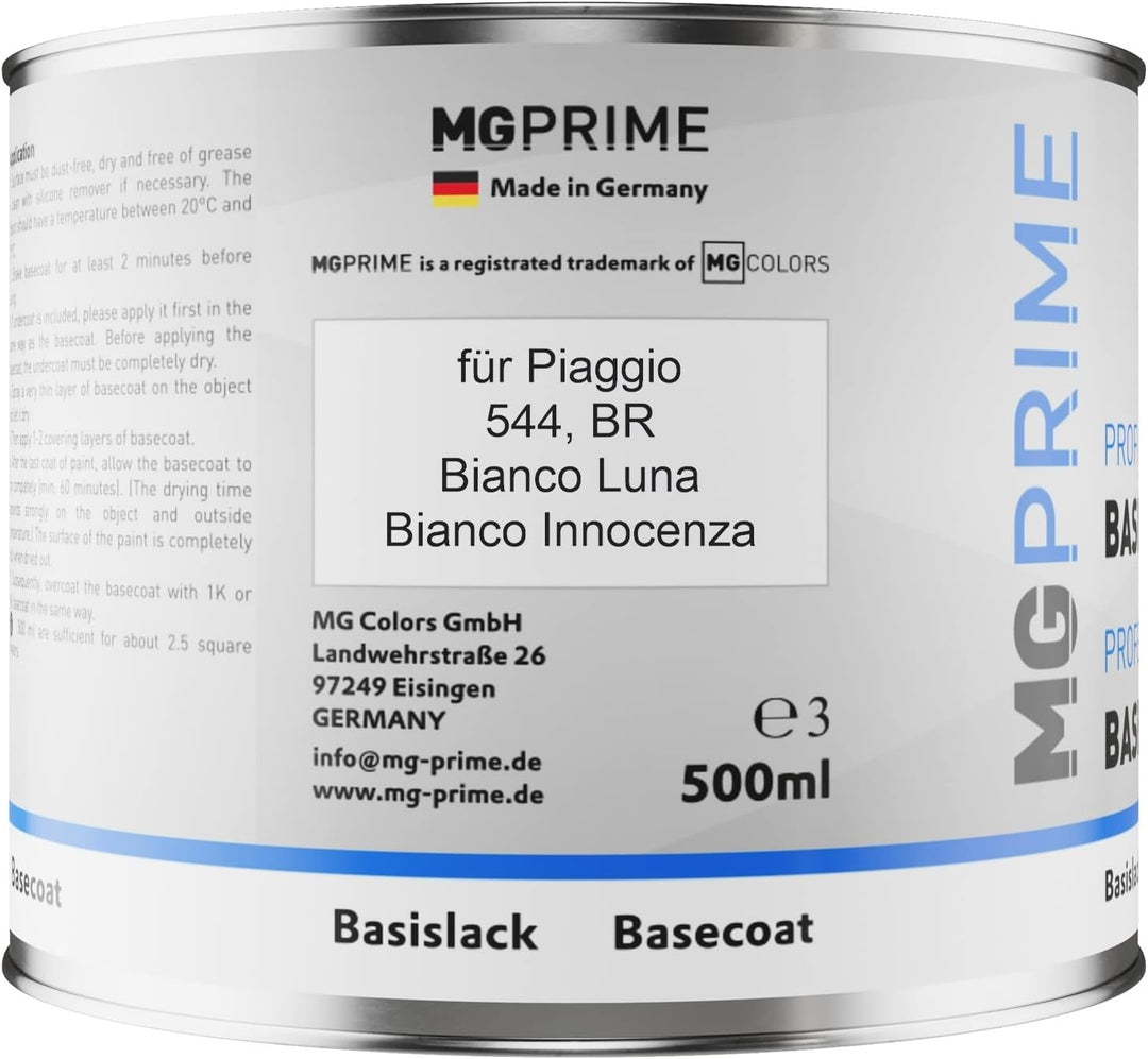 MG PRIME Autolack Set Dose spritzfertig für Piaggio 544 / BR Bianco Luna/Bianco Innocenza Basislack