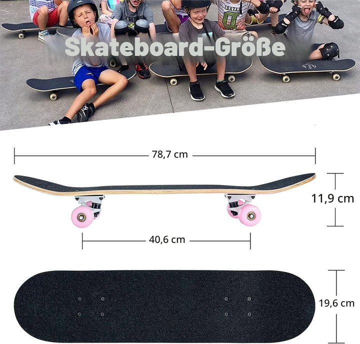 Skateboard, 31 x 8 Zoll komplettes Skateboard,8-lagiges Ahornholz, ABEC-11 Kugellager und 95A Rollen