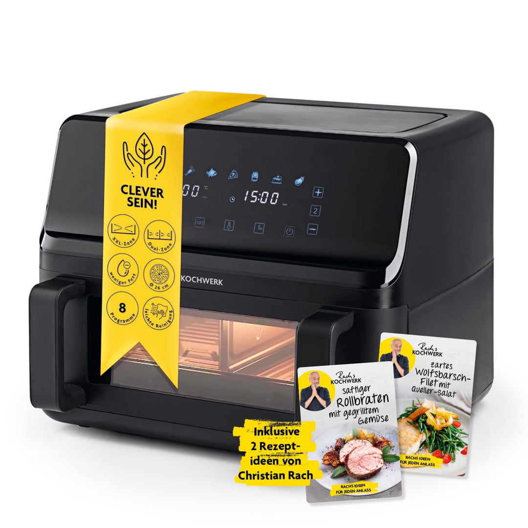 Rachs KOCHWERK Vario-Doppelkammer Heissluftfritteuse 9 L | Airfryer mit teilbarer Kammer, Touchscree