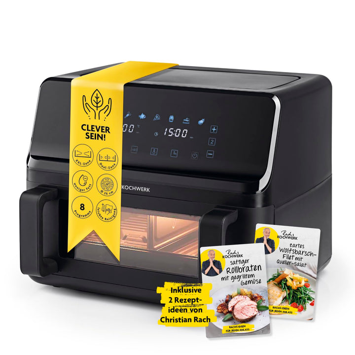 Rachs KOCHWERK Vario-Doppelkammer Heissluftfritteuse 9 L | Airfryer mit teilbarer Kammer, Touchscree