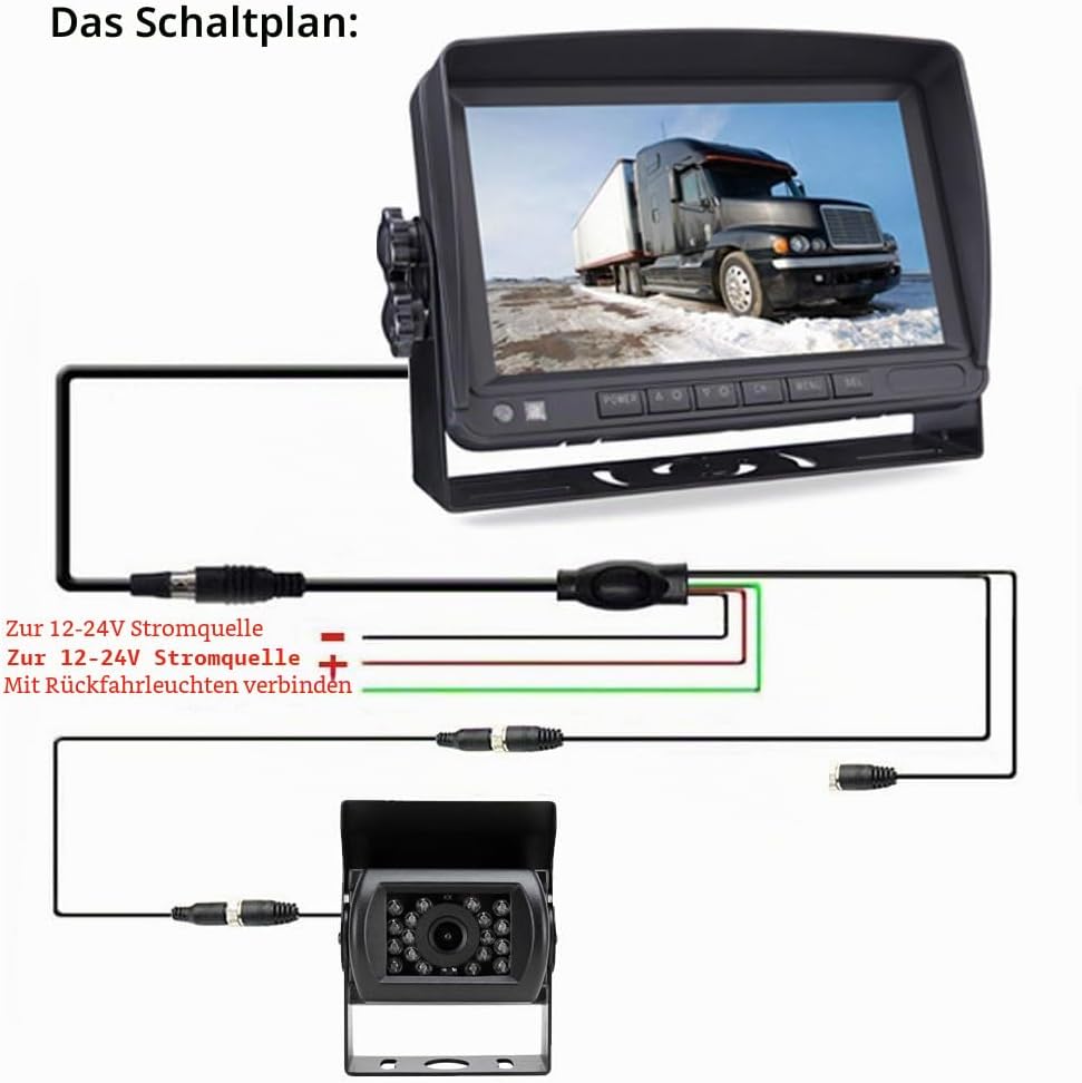 4Pin 17,8cm (7 Zoll) TFT LCD HD Farbmonitor mit Sonnenschutz-Halterung, wasserdicht 18LED Nachtsicht