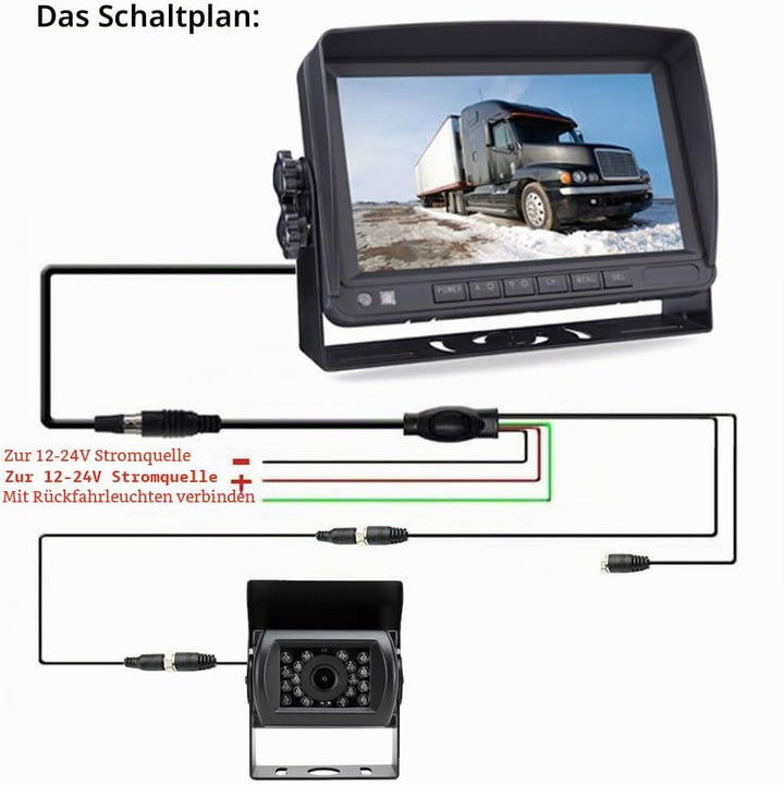 4Pin 17,8cm (7 Zoll) TFT LCD HD Farbmonitor mit Sonnenschutz-Halterung, wasserdicht 18LED Nachtsicht
