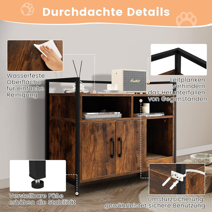 COSTWAY Katzenschrank Katzentoilette mit Doppeltüren & Kratzunterlage, Katzenhaus mit offenem Regal