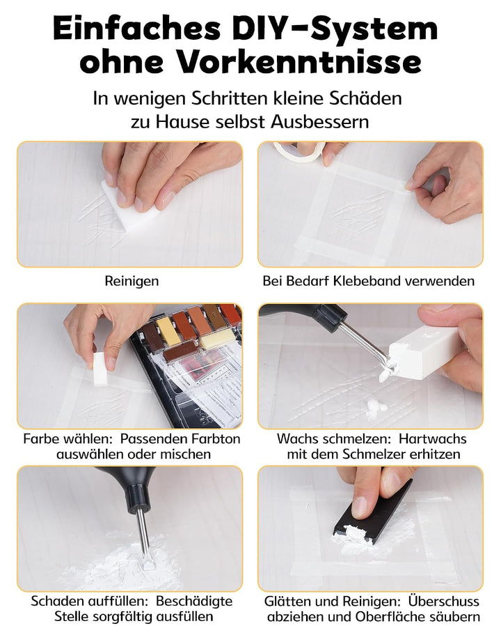 Vinylboden Reparaturset Grau mit 11 Farben Hartwachs und Wachsschmelzer | Laminat Reparaturset Parke