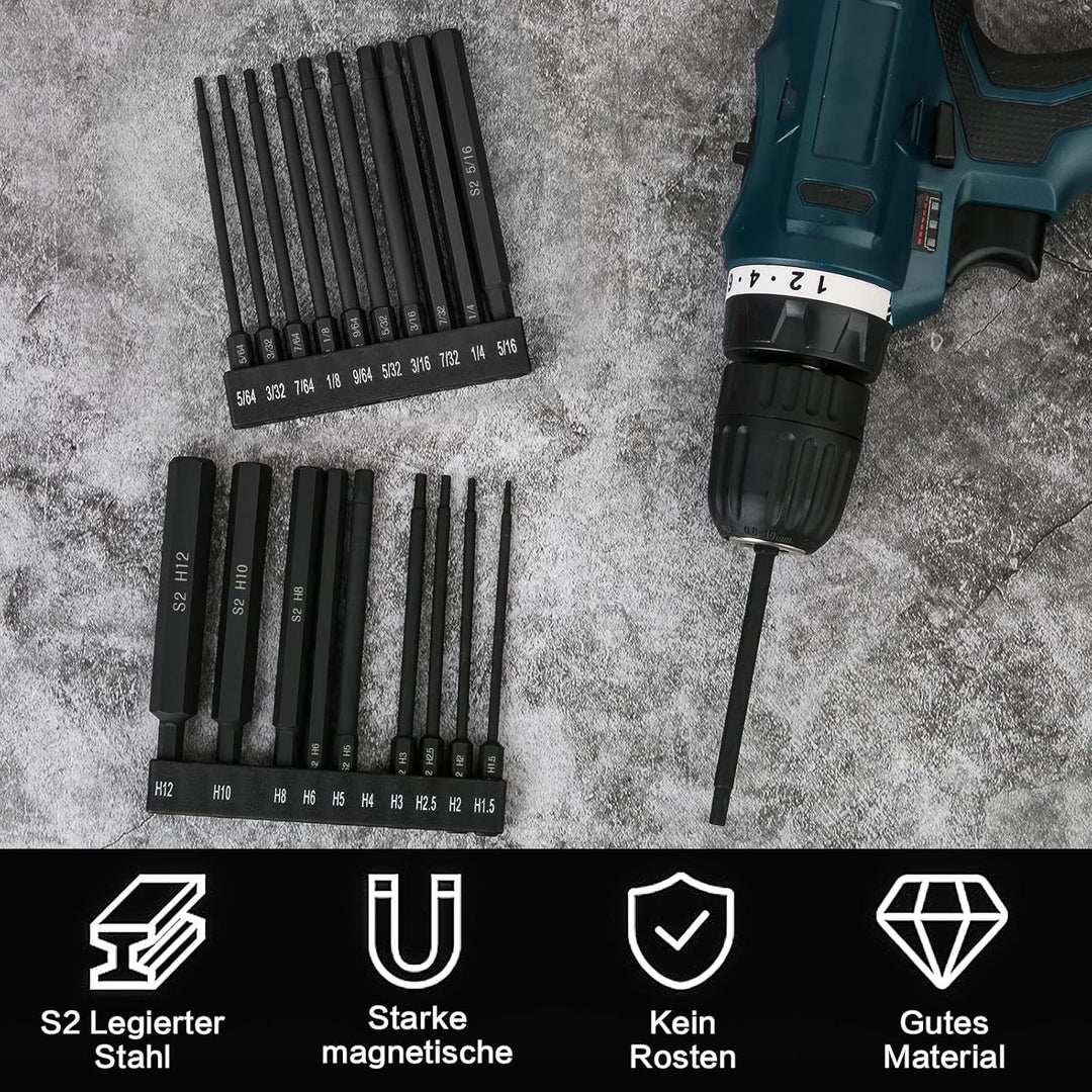 CYLBAQ 20 teilig 100mm Hex Schraubendreher Bits Set,1/4" Allen Key Magnetische S2 Hexagon Innensechs