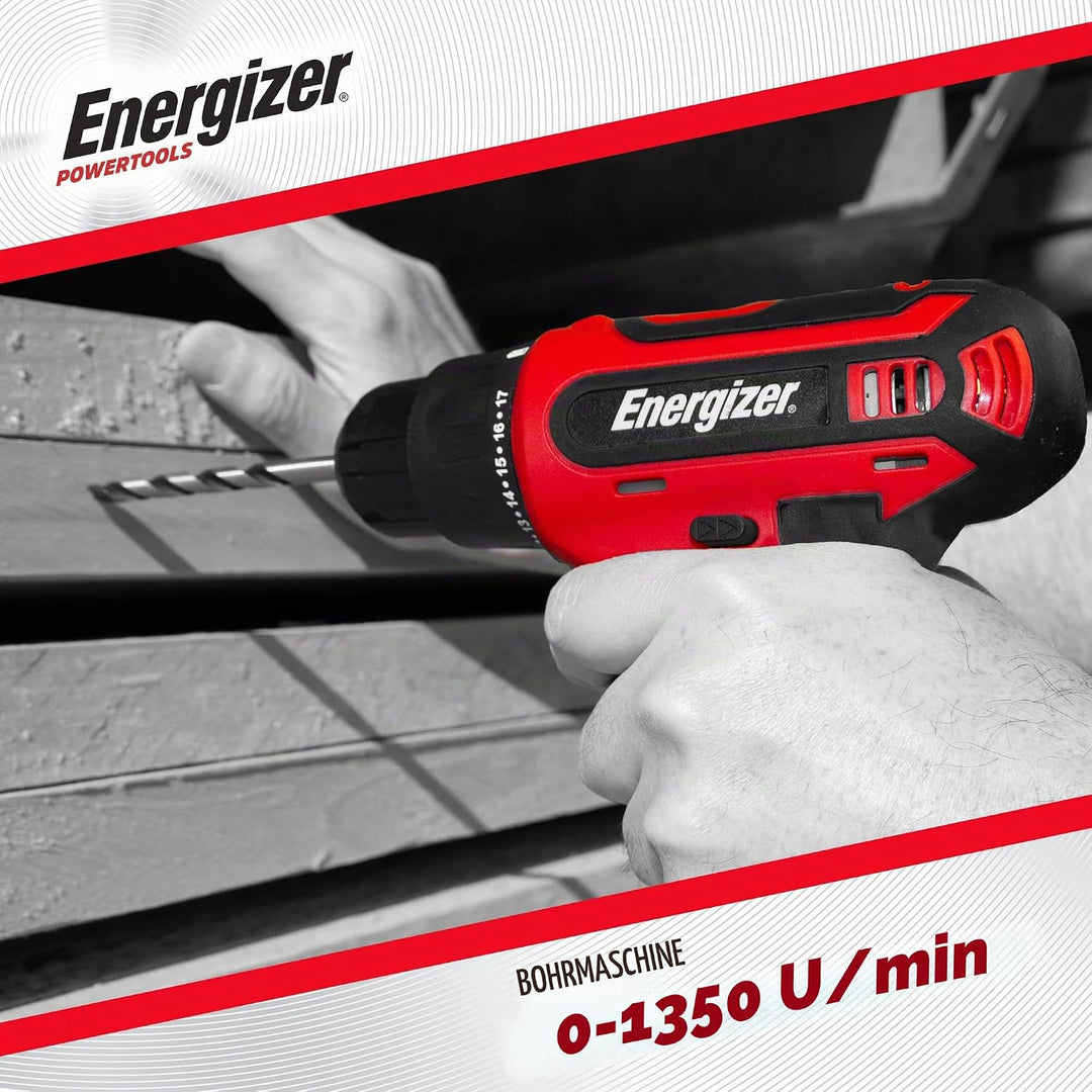 Energizer 12-V-Akkuschrauber – Eingebauter Akku – 25 Nm – 10-mm-Bohrfutter – 1,5 m USB-A/USB-C-Kabel