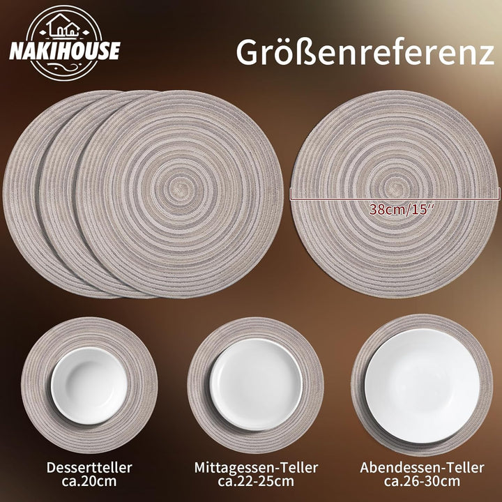 Tischsets Abwaschbar Rund Geflochten Tischset 6er Set, 38cm Rund Platzsets Abwischbar, rutschfest, H