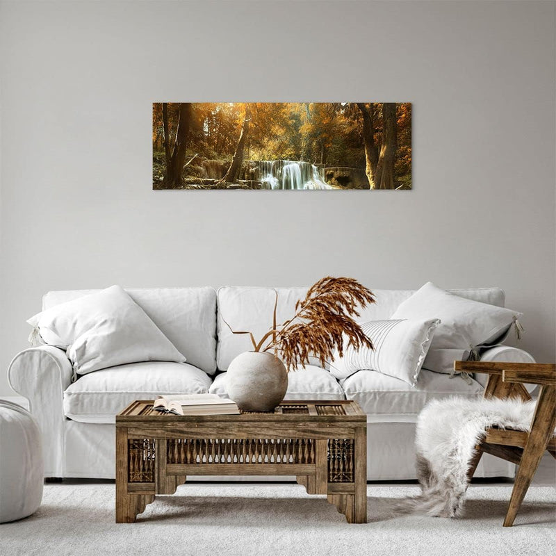 Panorama Bilder auf Leinwand Park Wasserfall Wasser Leinwandbild 90x30cm Wandbilder Dekoration Wohnz