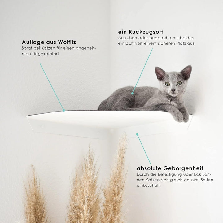 LucyBalu® Corner Katzenliege &amp; Kletterstufe mit Filzauflage für Wandecken | Wandliege für Katzen | K