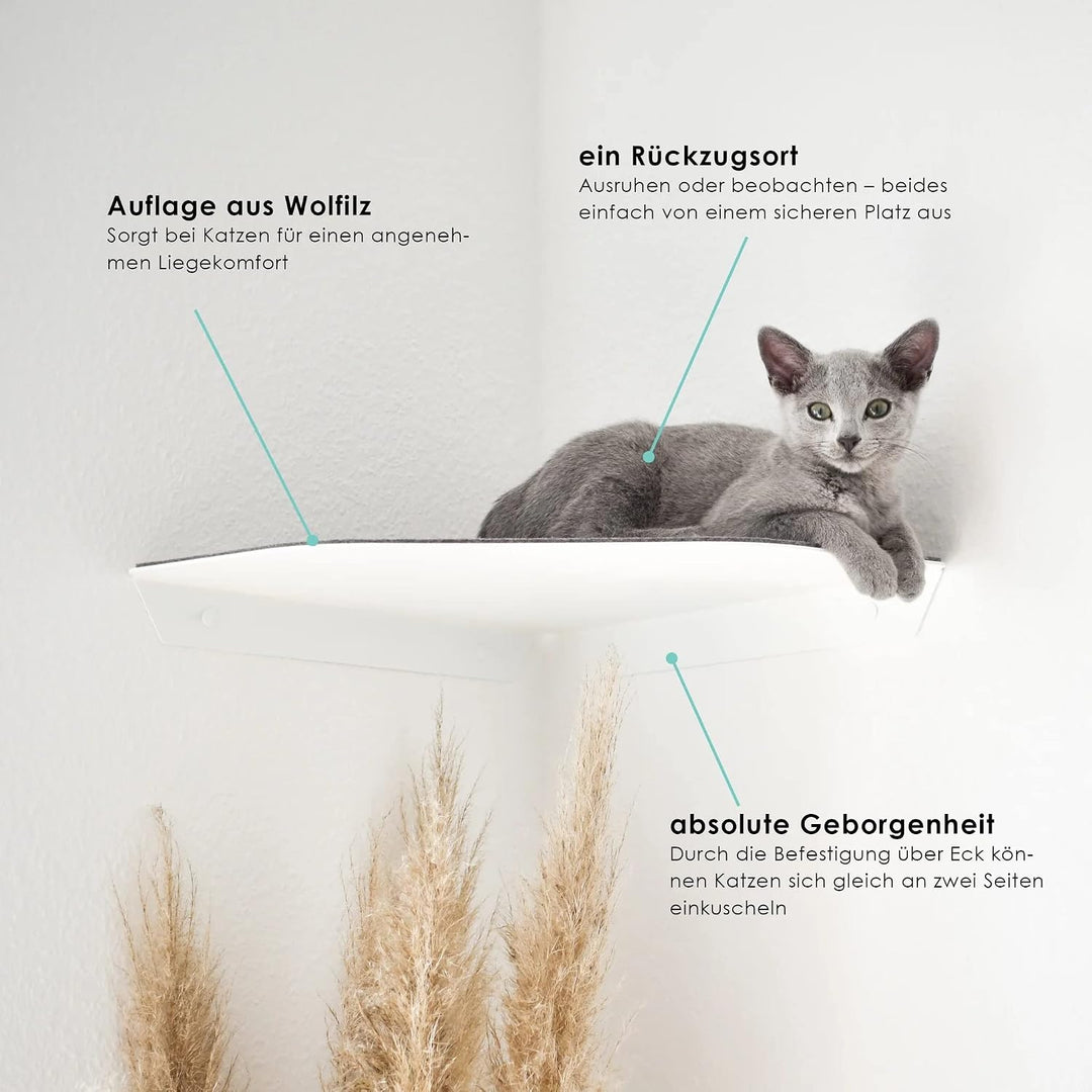 LucyBalu® Corner Katzenliege &amp; Kletterstufe mit Filzauflage für Wandecken | Wandliege für Katzen | K