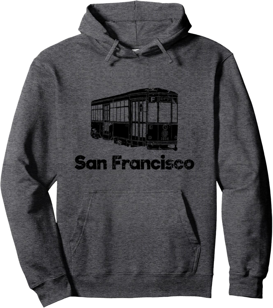 Distressed Cable Car Art Apparel Gifts Vintage San Francisco Pullover Hoodie