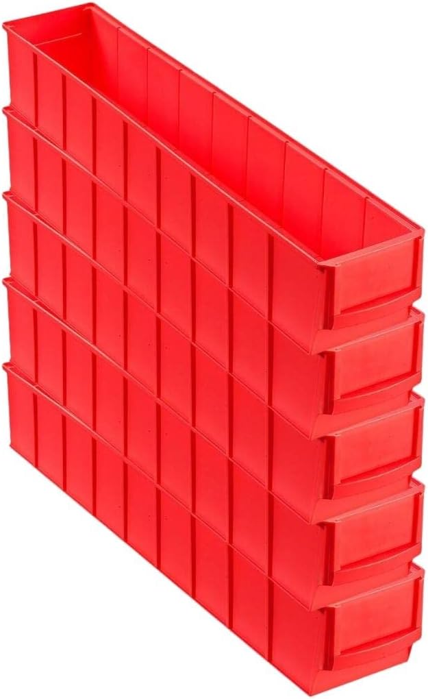 SparSet 5x Rote Industriebox 500 S | HxBxT 8,1x9,1x50cm | 2,8 Liter | Sichtlagerkasten, Sortimentska