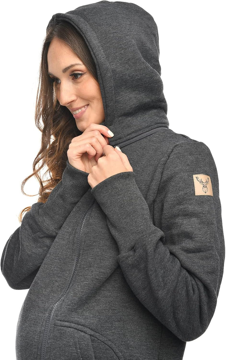 MijaCulture 3in1 Tragejacke Umstandspullover für Tragetuch für Babytrage Kängurujacke 4132 (Grau, S)