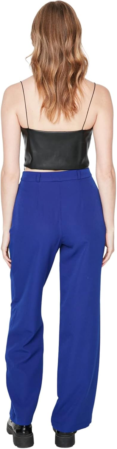 TRENDYOL Damen Herren Basic Hoher Bund Wide Leg Hose Pants 32W Blau, 32W Blau