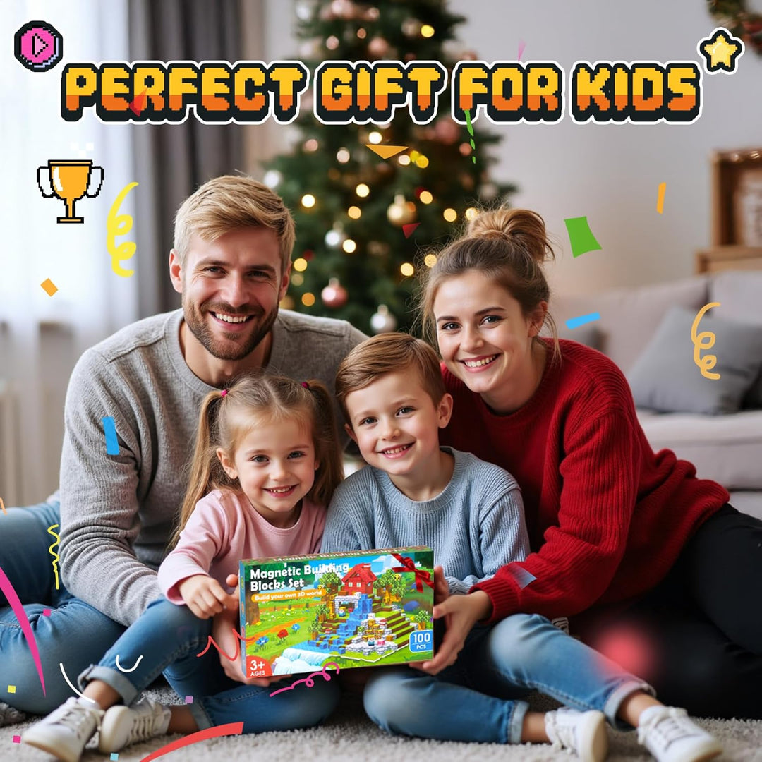 Magnetische Bausteine Blöcke 100 Stück, Geschenk Junge Mädchen 3 4 5 6 Jahre Magnete Kinder Spielzeu