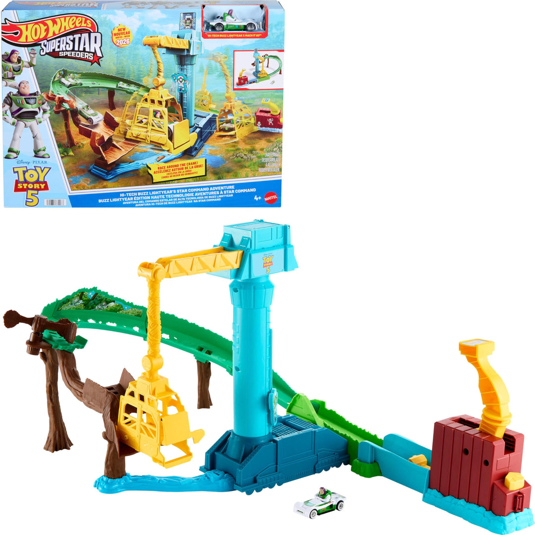 Hot Wheels Spielzeugauto Trackset, Disney Pixar Toy Story 5 Superstar Speeders Hi-Tech Buzz Lightyea