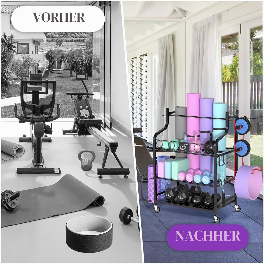 Mythinglogic Yoga Matte Regal, Yogamatte Organizer für Hanteln, Faszienrolle, Kettlebell und Yoga Bl