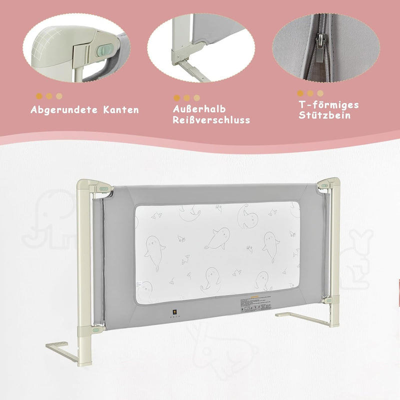 COSTWAY 150/180/200 cm Bettgitter höhenverstellbar, Bettschutzgitter mit Verbindungszubehör, Babybet