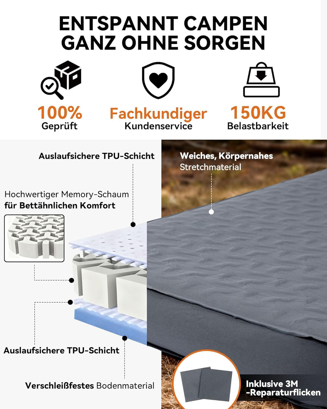 HIKENTURE Extra Dicke selbstaufblasende Isomatte, Comfort Plus Campingmatratze mit Pumpsack, aufblas