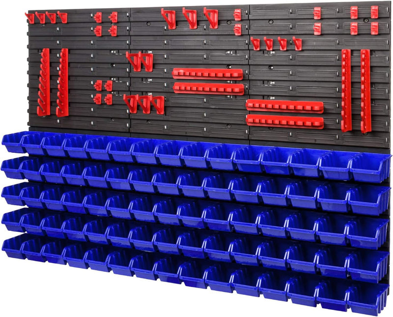 Lagersystem Wandregal XXL 1158 x 780 mm - Extra Starke Werkzeugwand mit Stapelboxen – 111 tlg. - Rot