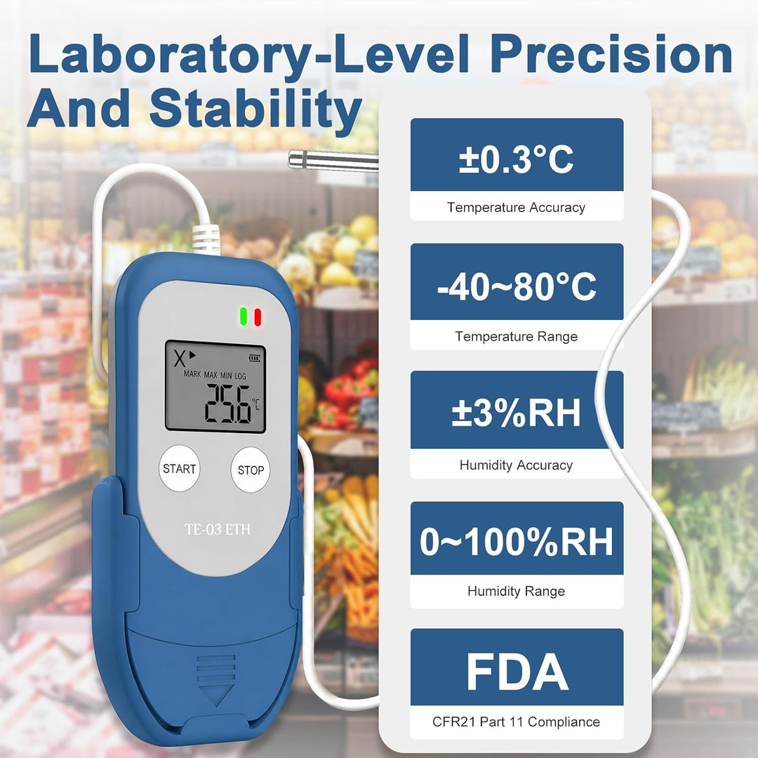 ThermElc TE-03 ETH Temperatur Luftfeuchtigkeit Logger hochpräziser digitaler Sonde, Genauigkeit bis