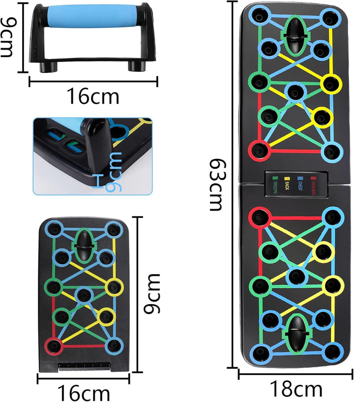 Yunova Push Up Board 63,5 x 18 cm – Liegestützbrett mit Griffen & Widerstandsbändern, faltbar & stab