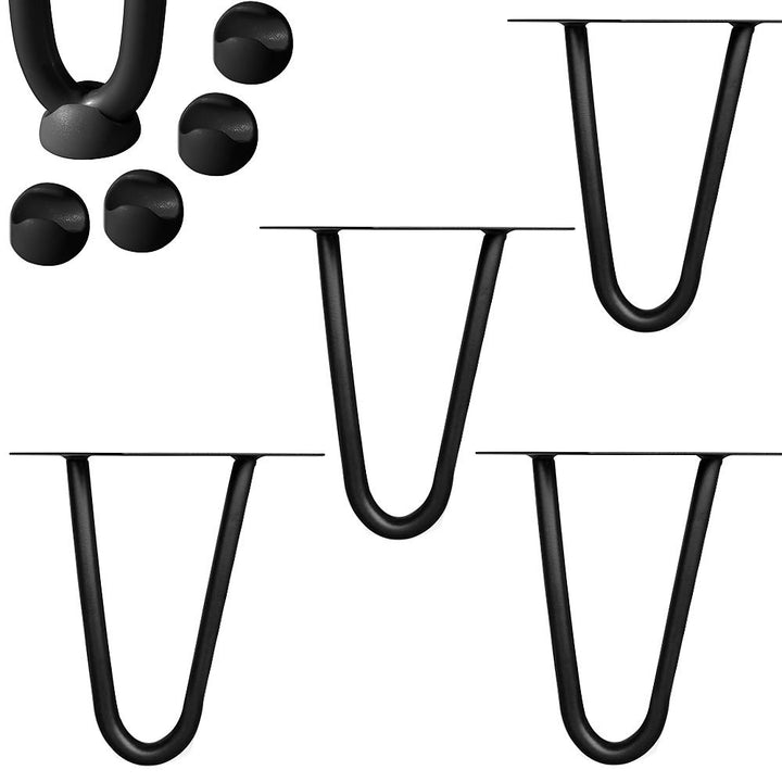 Melko 4 Stück Hairpin Legs Haarnadel Tischbeine aus 12 mm Stahl Tischfuss inkl. Bodenschoner, Höhe 1