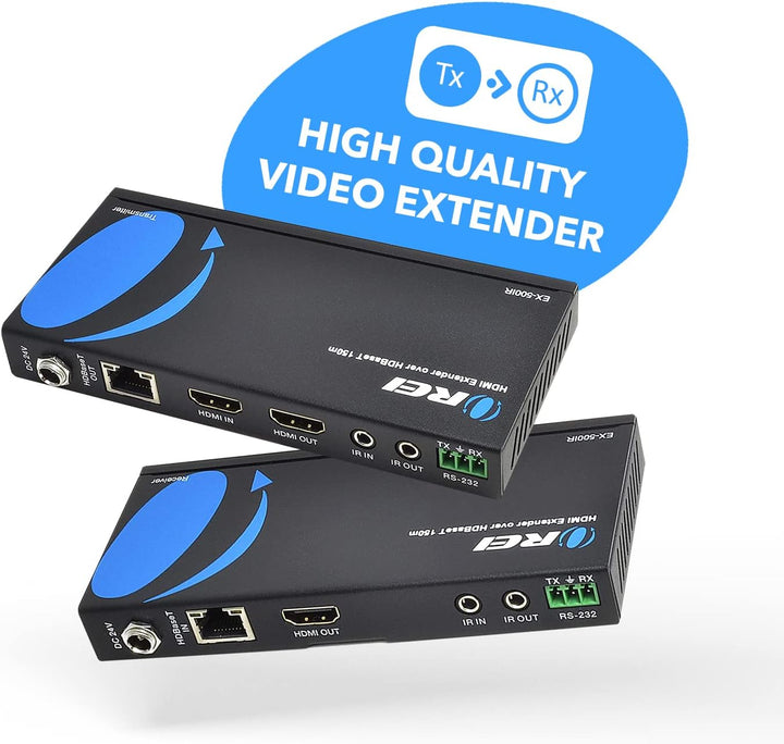 OREI HDBaseT HDMI Extender Over Cat5e/6 Ethernet LAN Cable - Up to 500 Feet - IR, HDMI Loop-Out, RS-