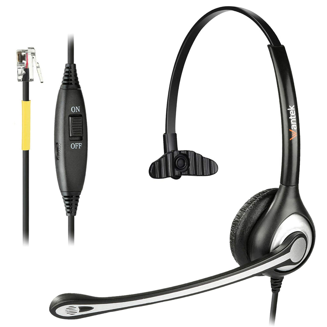 Wantek Telefon Headset RJ11 Monaural mit Noise Cancelling Mikrofon, Lautstärkeregler, Festnetztelefo