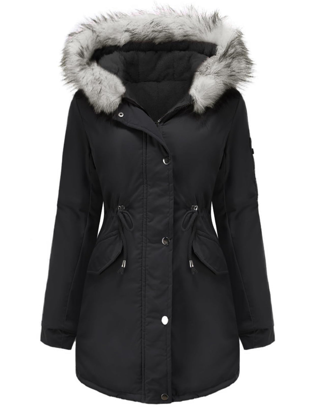 Tuopuda Jacke Damen Wintermantel mit Kapuze Reissverschluss Parka Mantel Langarm Hooded Jacket Schwa