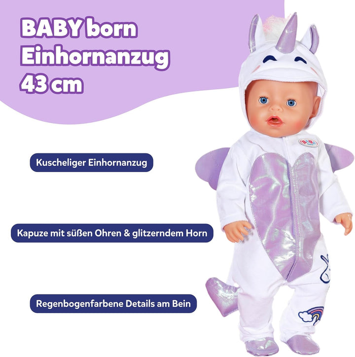 Baby Born Einhornanzug - Mit Kapuze, Stickereien &amp; funkelnden Details - Hochwertiges Puppenzubehör -