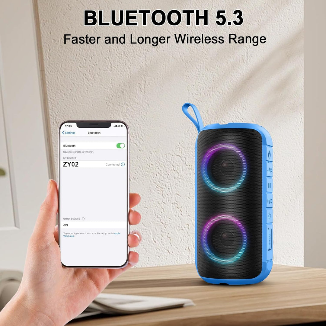Tragbarer Bluetooth Lautsprecher mit Licht,Bluetooth 5.3 Musikbox,Bass Boost Box mit IPX7 Wasserschu