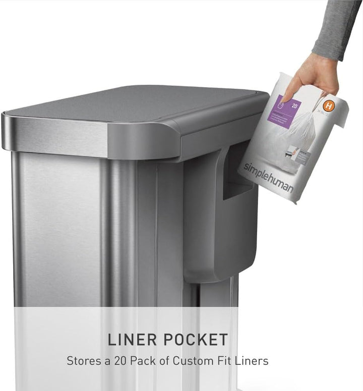 simplehuman CW2209 58 Liter, Rechteckiger Doppelfach Treteimer mit Beutelfach, Mülltrennsystem 2 Fac