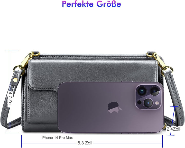 nuoku Umhängetasche Damen Klein, Tasche Damen Umhängetasche, Crossbody Bag Damen Leder mit Kreditkar