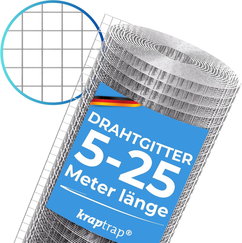 KrapTrap 10x10mm Masche I Volierendraht Drahtgitter Drahtzaun Käfigzaun Hasendraht (1m x 12m), 1m x