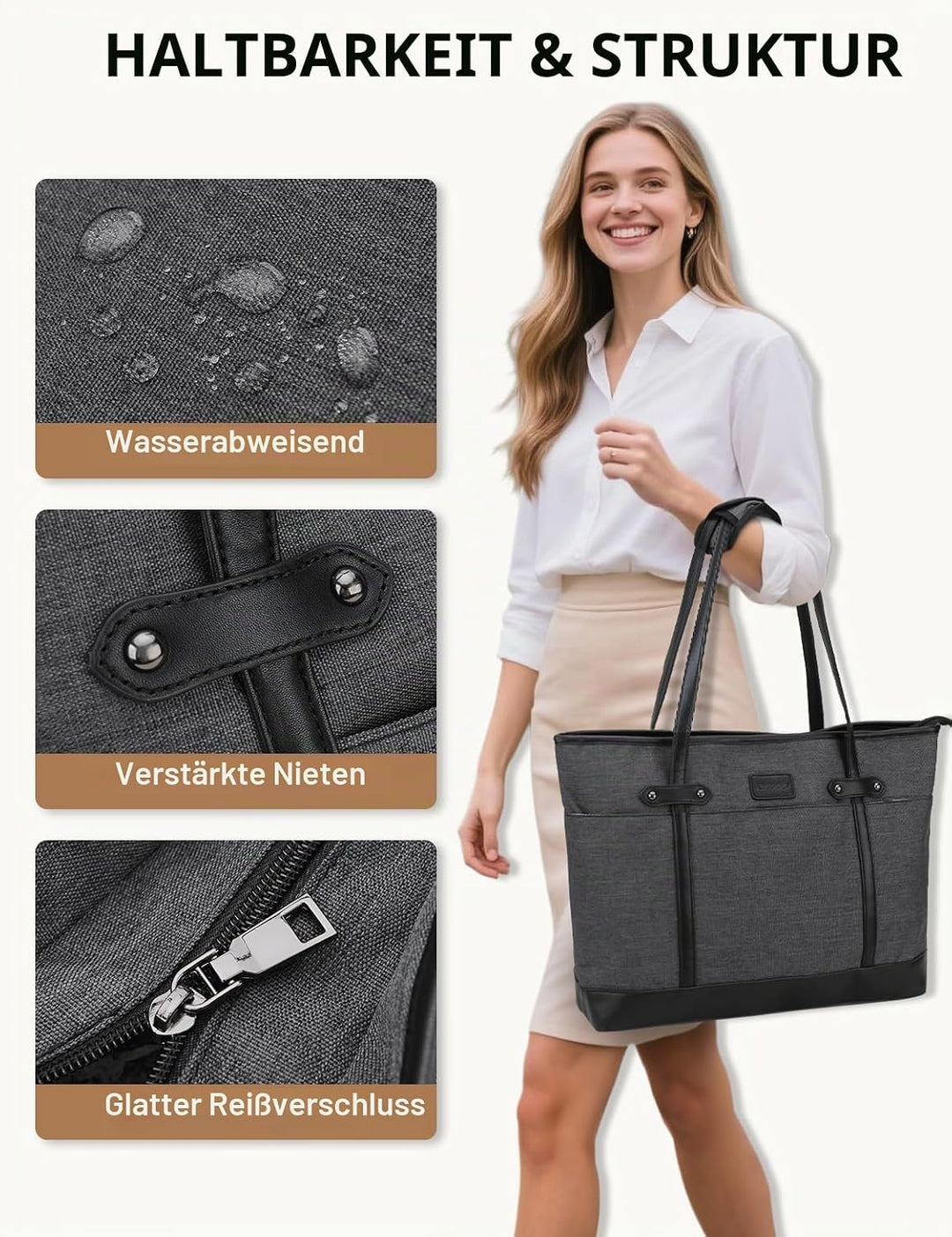 RAVUO Laptop Handtasche Damen,Elegant 15,6 Zoll Schultertasche Wasserdicht Shopper Aktentasche Busin