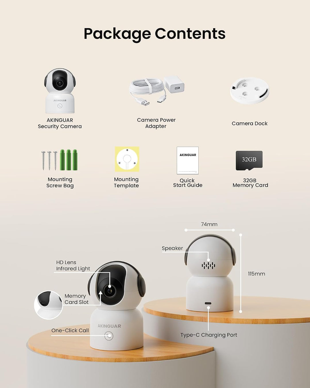 2K 3MP Überwachungskamera Innen, 2,4/5GHz WiFi,360° PT Innenkamera mit 32GB Karte,mit IR Nachtsicht,
